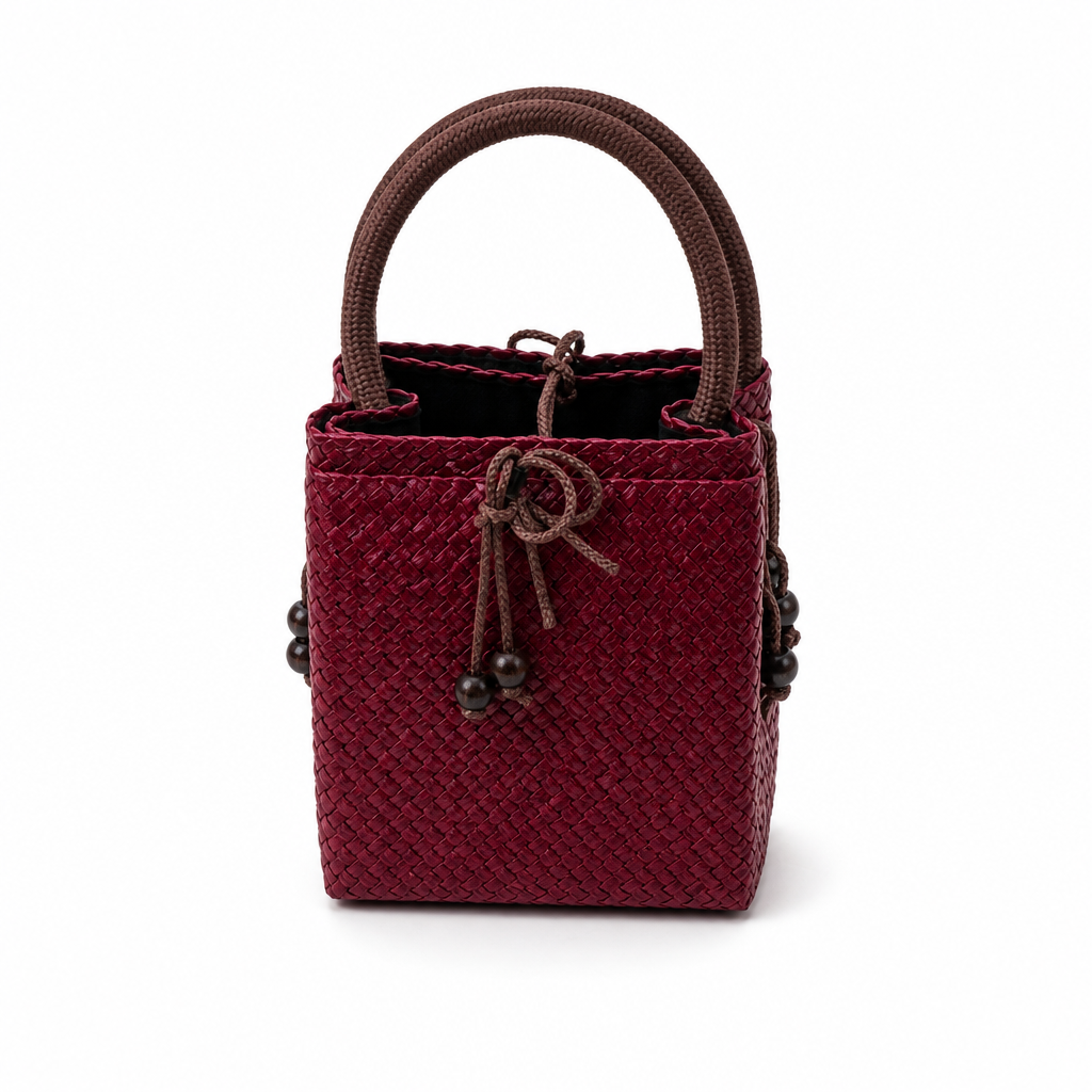 72 Pieces Mini Woven Handbags with Top Handles, Burgundy, 16 x 13 x 8 cm