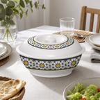 96 Pieces Melamine Lidded Serving Bowl, 8 Inch, White Floral Pattern