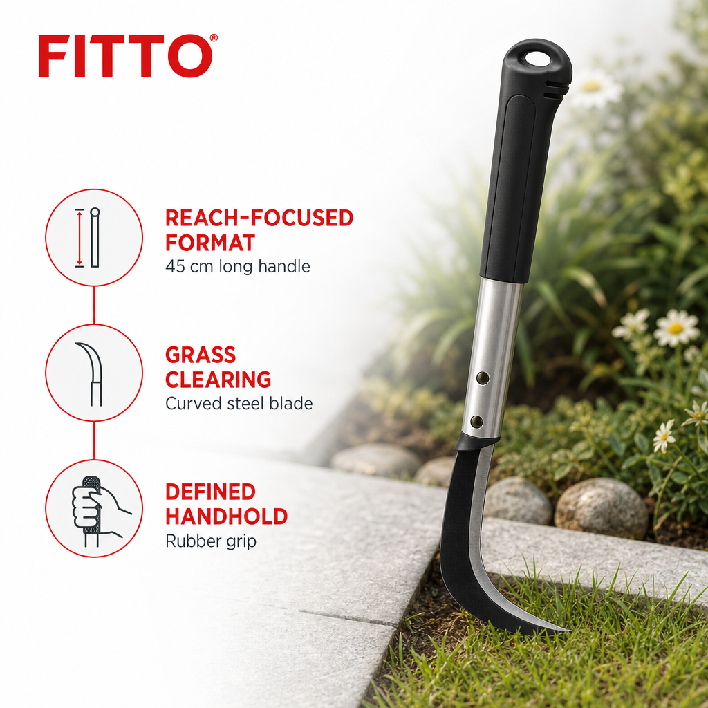 96 Pieces Steel Grass Sickle with Long Handle and Rubber Grip, 45 cm, Black, 1 Piece