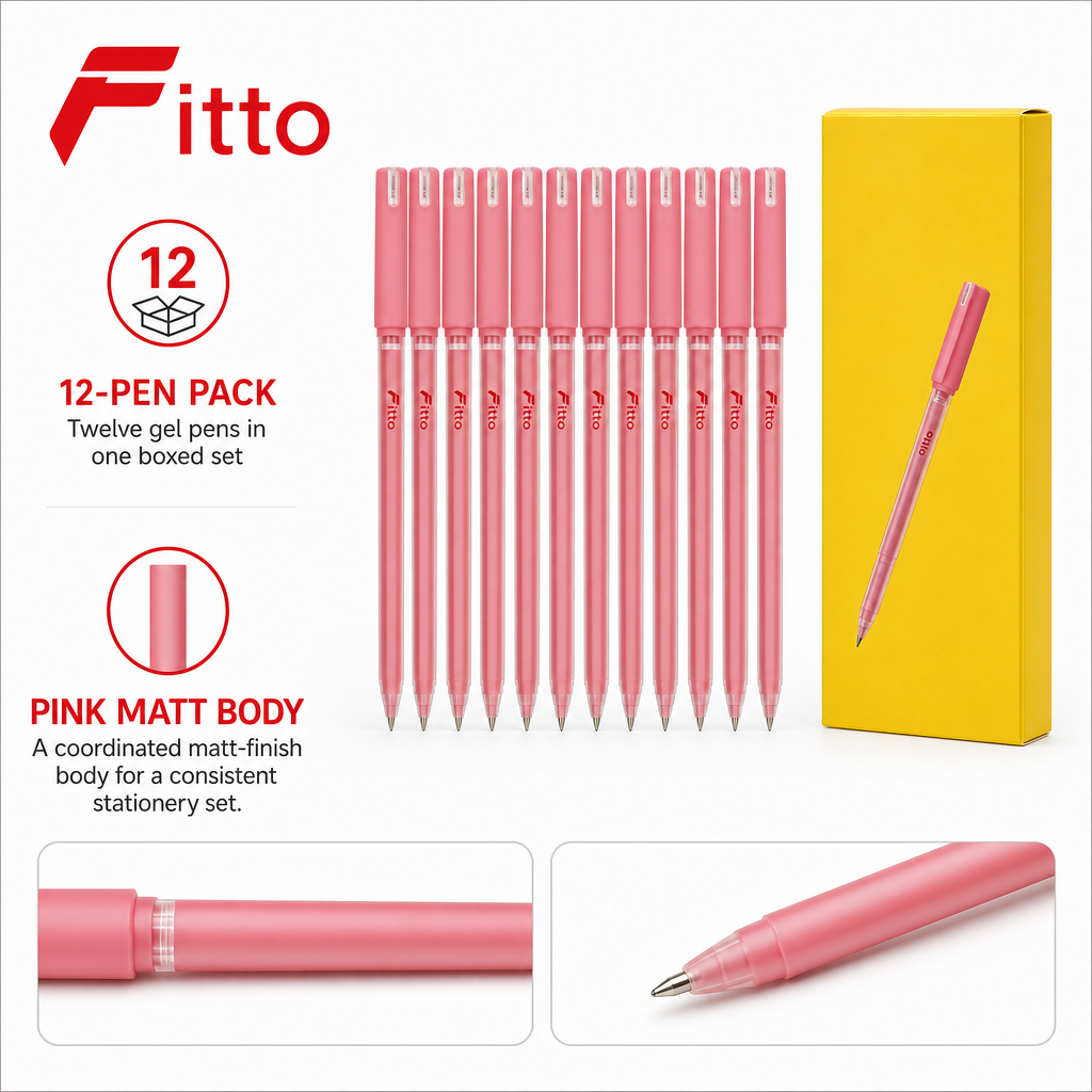96 Pieces Gel Pens, Pink Matt Body, 12 Pack