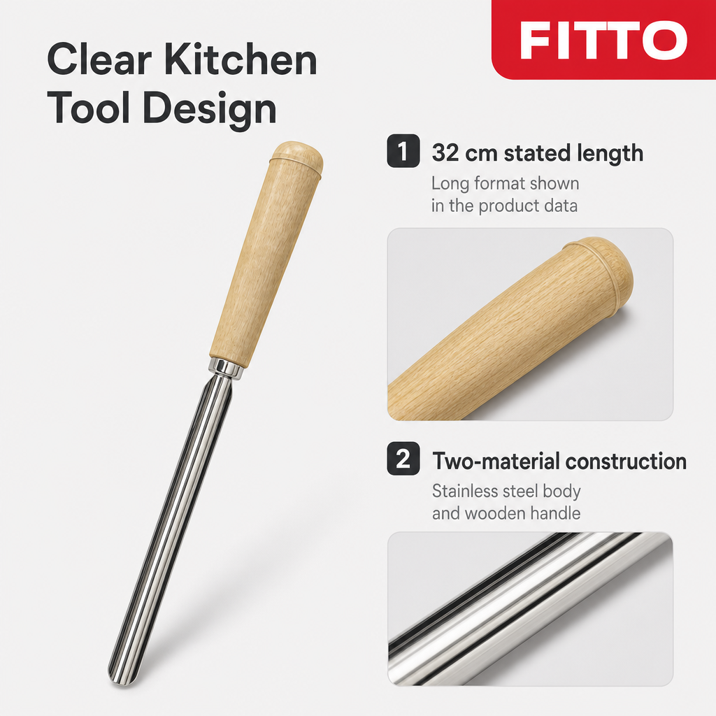 144 Pieces Stainless Steel Kitchen Utensil with Wooden Handle, 32 cm
