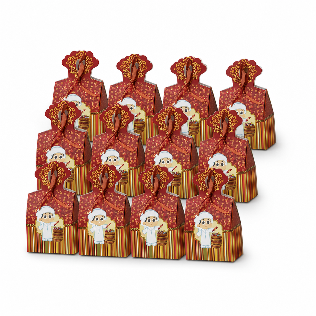 96 Pieces Candy Favor Boxes, Gold and Red Haq Al Laila Design, 14.5 × 9.5 × 28 cm, Set of 12