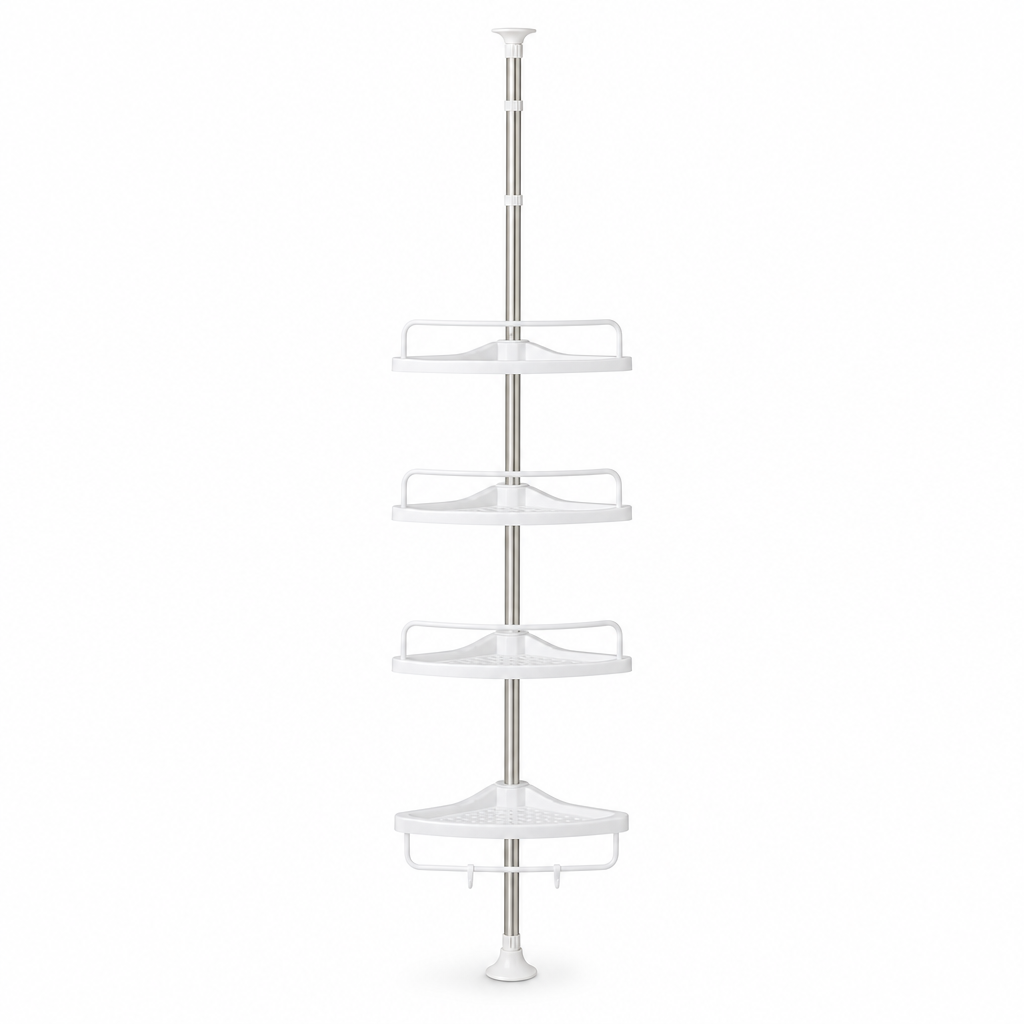 60 Pieces White Multi-Tier Corner Shower Caddy and Bathroom Storage Shelf, 1 Set