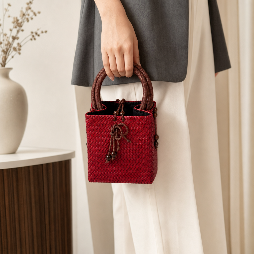 72 Pieces Mini Woven Handbags with Top Handles, Red, 16 x 13 x 8 cm