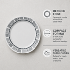 144 Pieces Dinner Plate, 6 Inch, Grey Round Plate With Geometric Border