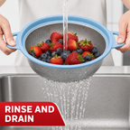 96 Pieces Steel Colander with Blue Rim and Dual Handles, 14 x 12 x 10 cm, 1 Piece