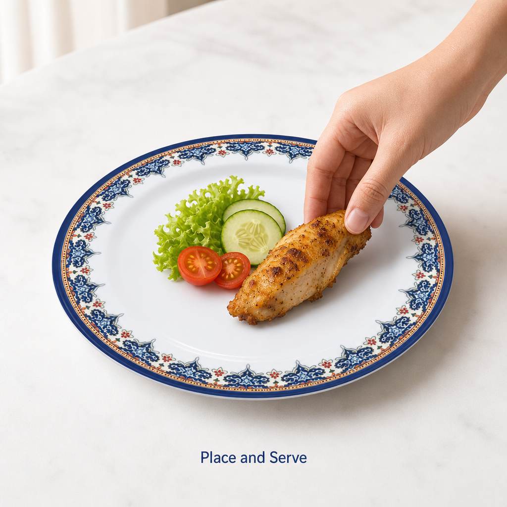 120 Pieces Melamine Dinner Plate, 8 Inch, Round White Plate with Decorative Multicolor Rim