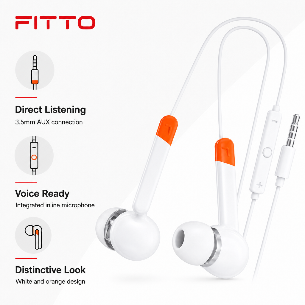 120 Pieces Wired Earphoneses with Inline Microphone, 3.5mm AUX, White and Orange