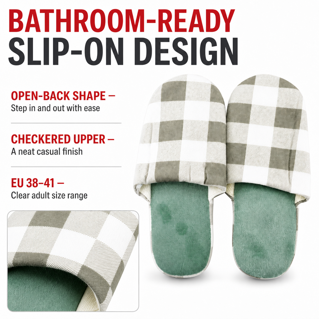 120 Pieces Adult Bath Slippers, Checkered Upper with Green or Pink Footbed, EU Size 38–41, 1 Pair