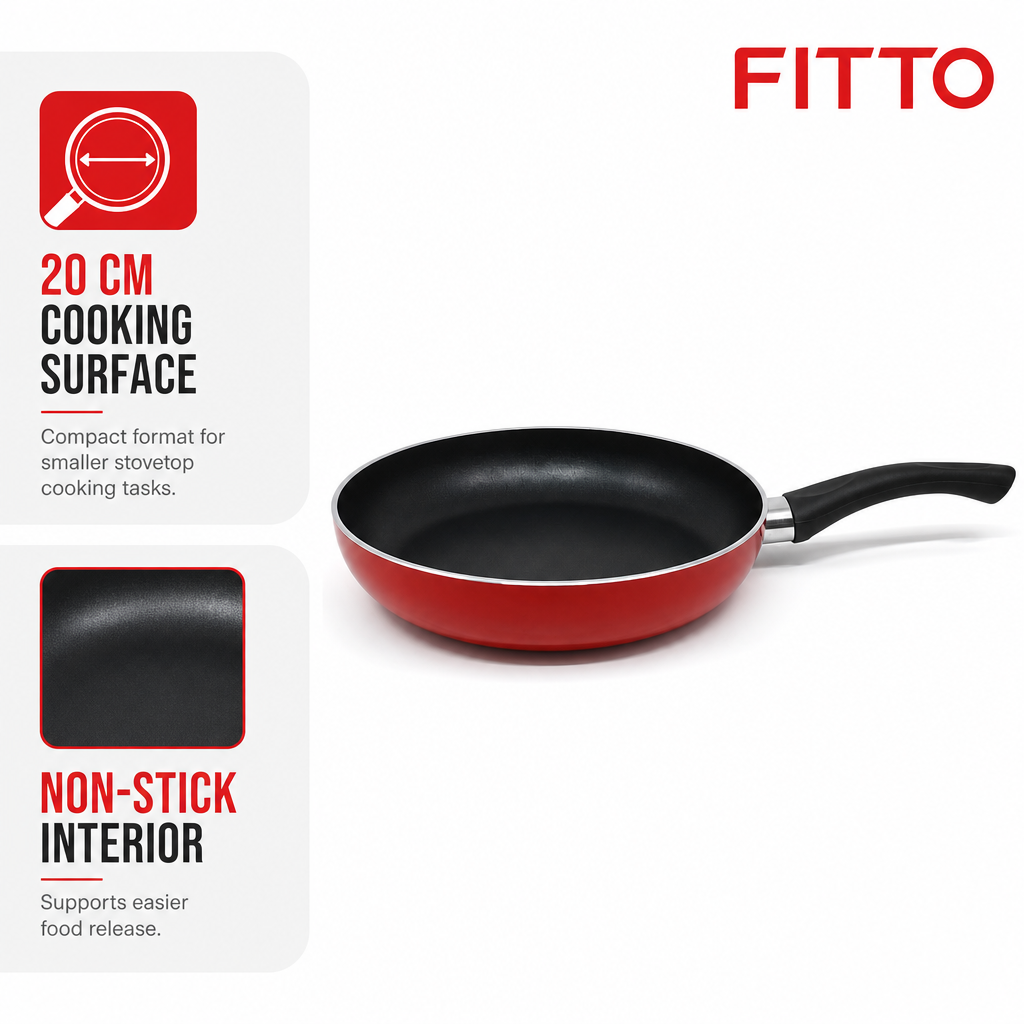 72 Pieces Red 20 cm Aluminium Non-Stick Frying Pan with Black Handle