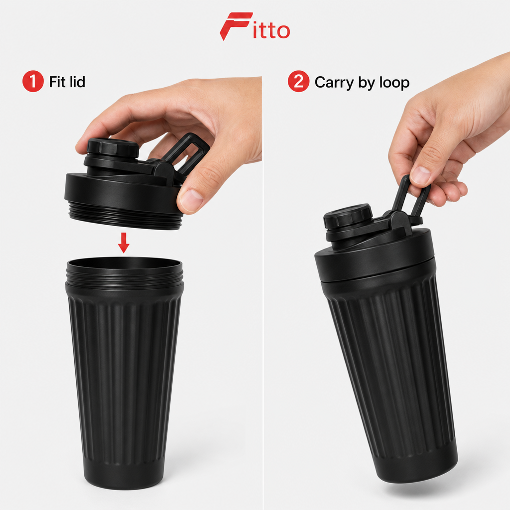 96 Pieces Stainless Steel Shaker Bottle with Mixer, 1000ml, Black