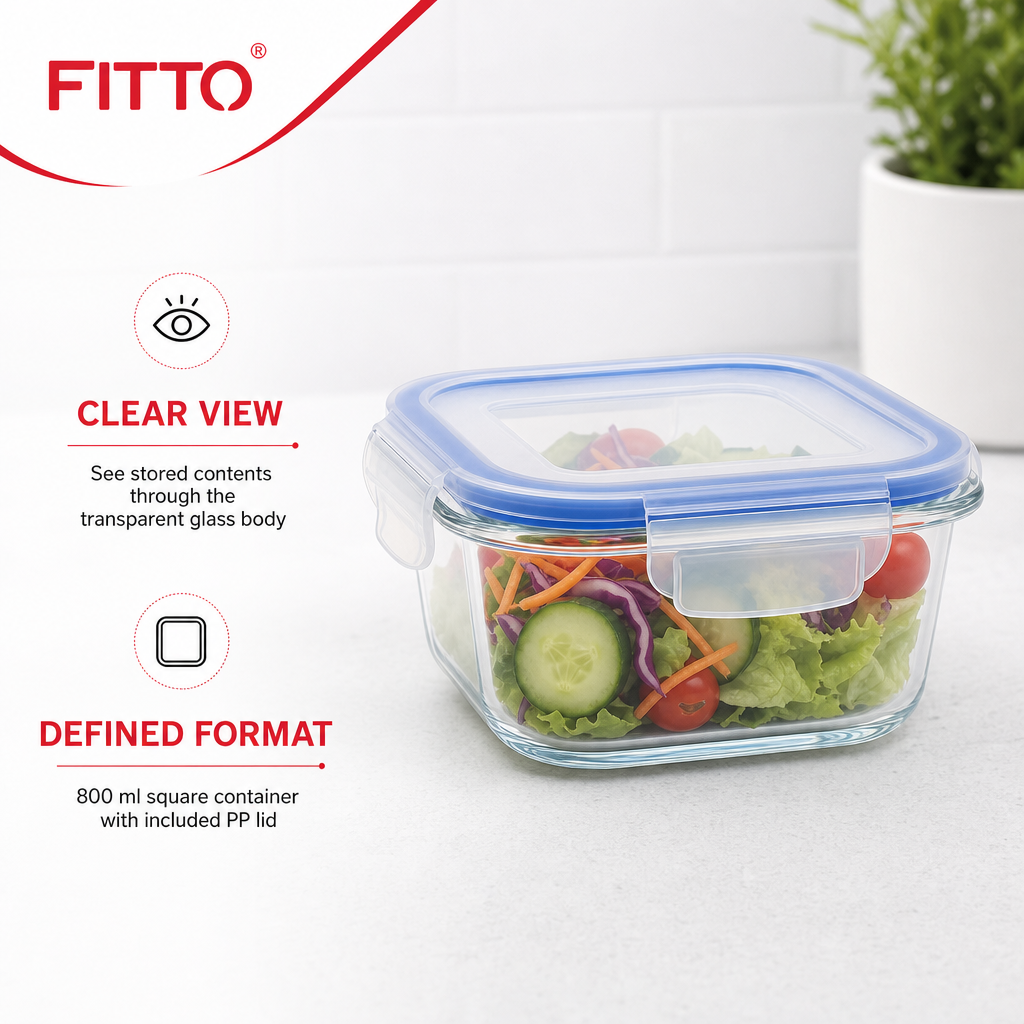 96 Pieces Square Glass Food Container with PP Lid, 800 ml