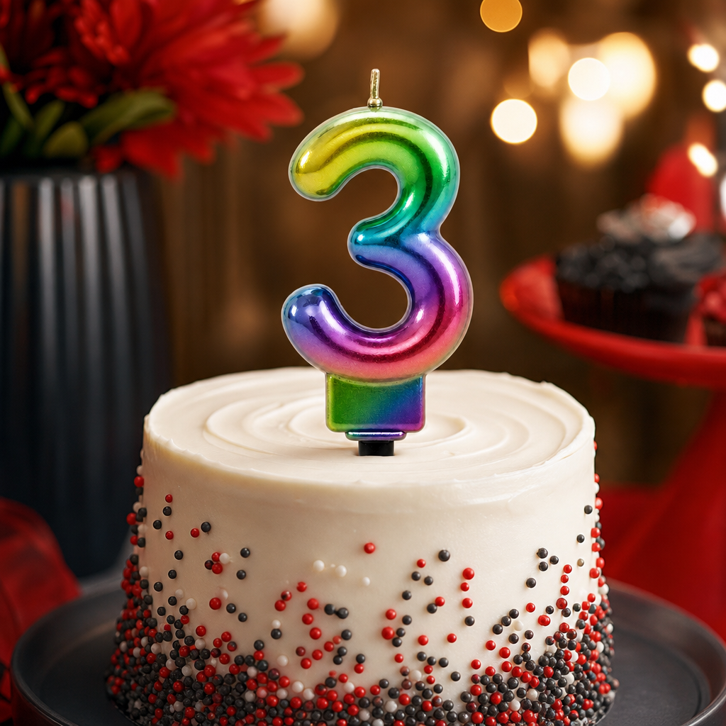 240 Pieces Rainbow Metallic Number 3 Cake Candle, 3-Inch, 1 Piece