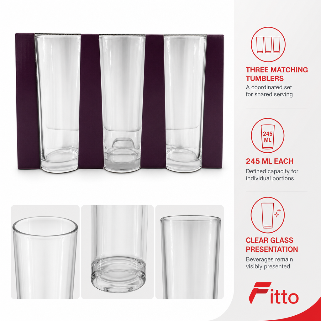 96 Pieces Classic Glass Tumbler Set, 245 ml, 3 Pieces