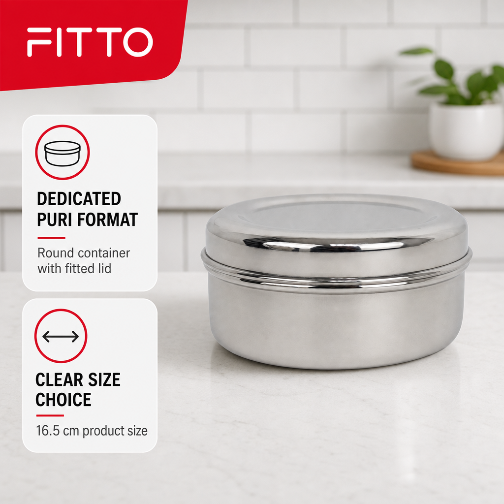 72 Pieces Stainless Steel Puri Storage Container, Round Lidded Food Keeper, 16.5 cm