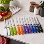 96 Pieces Kitchen Knives Set, Stainless Steel Blades with Multi-Colour Handles, 12 Pieces