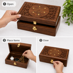 96 Pieces Carved Wooden Keepsake Box with Brass Latch, Rectangular Storage Container, 8 x 5 Inch