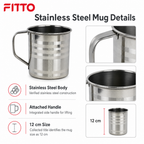 96 Pieces Stainless Steel Water Mug with Handle, Silver, 12 cm