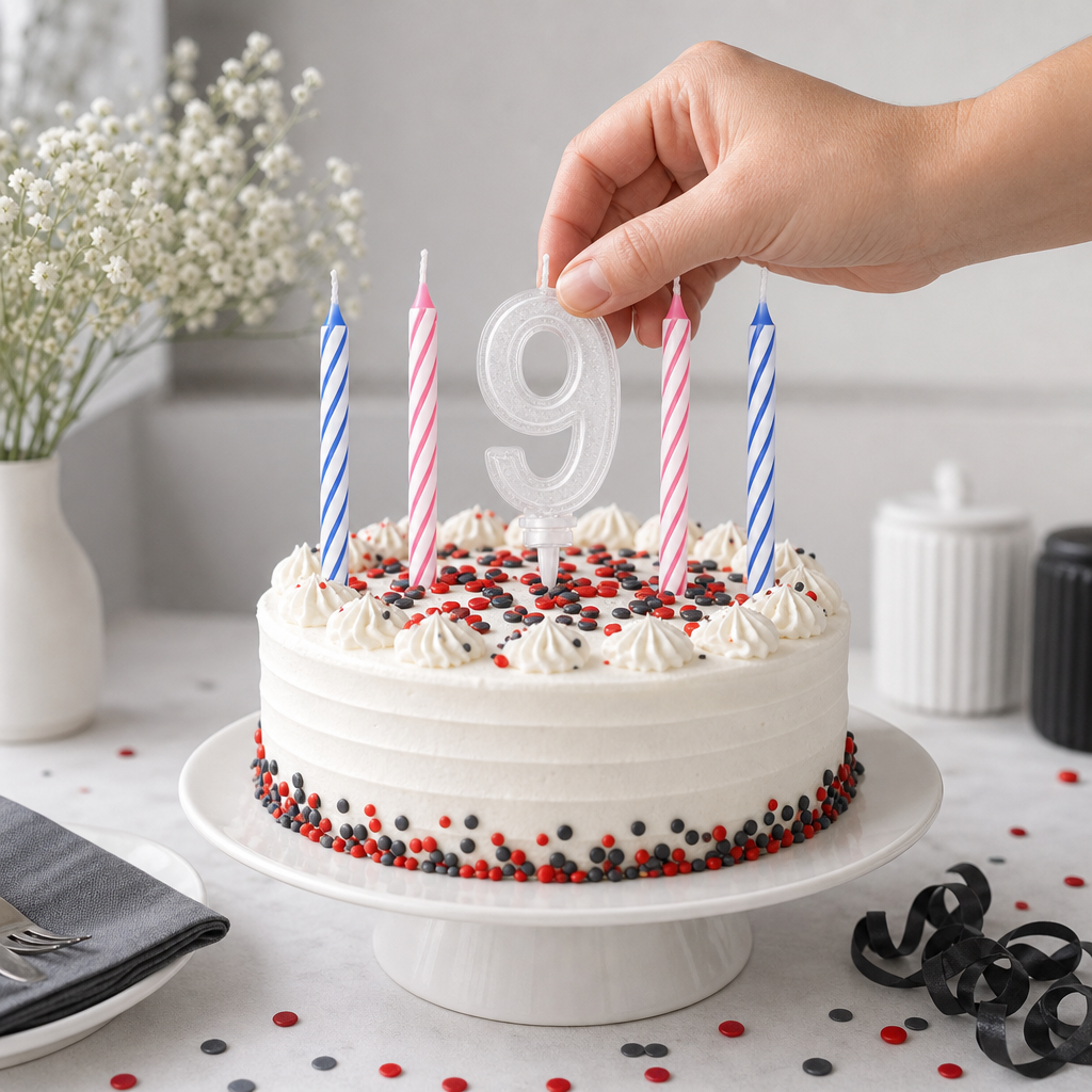 144 Pieces LED Happy Birthday Number 9 Cake Candle Set with Four Candles, 9 cm