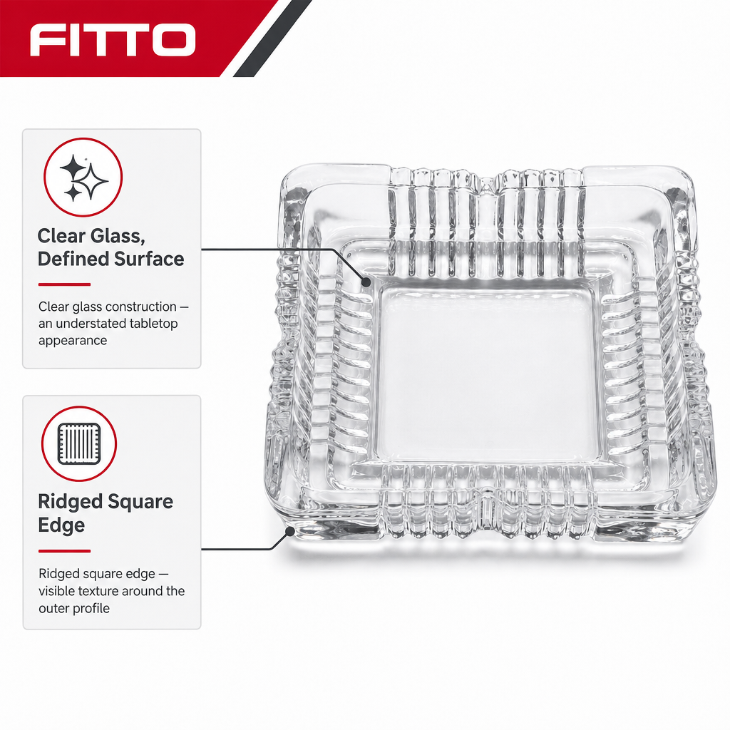 240 Pieces Clear Square Glass Ashtrays with Ridged Edge, 16 cm