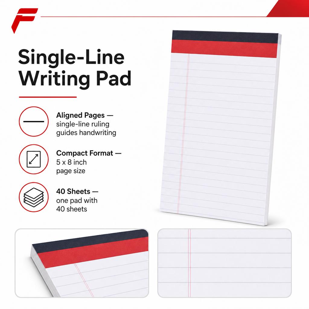 240 Pieces Single-Line Ruled Writing Pad, 5 x 8 Inch, 40 Sheets, 1 Piece