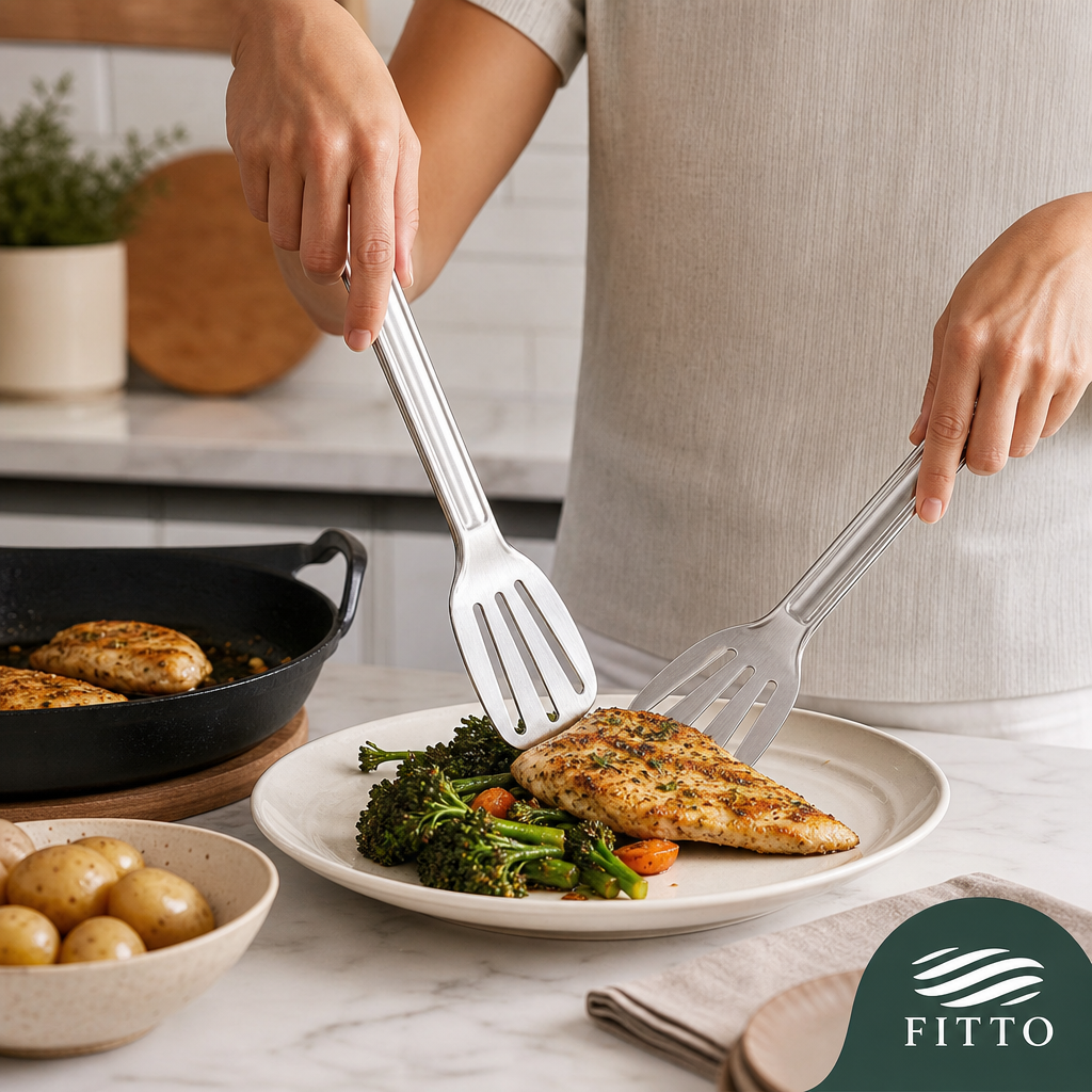 96 Pieces Stainless Steel Slotted Turner Set, 2-Piece Kitchen Utensils, 35 cm