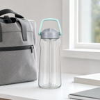 96 Pieces Clear Plastic Water Bottle with Aqua Carry Handle and Straw Lid, 32 cm