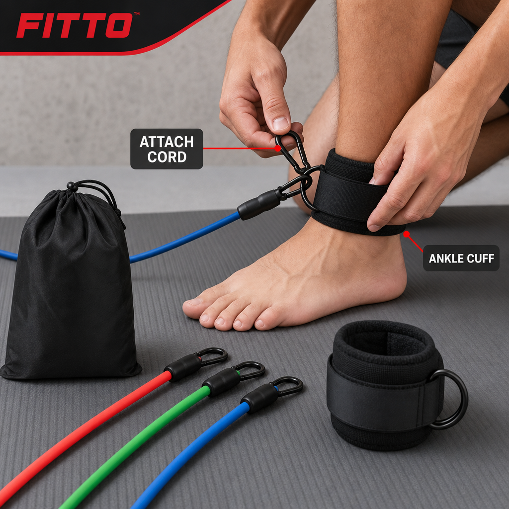 72 Pieces Ankle Resistance Cord Set, 3 Resistance Cords with Ankle Cuffs for Leg Exercise and Fitness