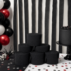 144 Pieces Black Paper Party Decorations Streamers, 5 cm x 230 cm, 6 Pieces