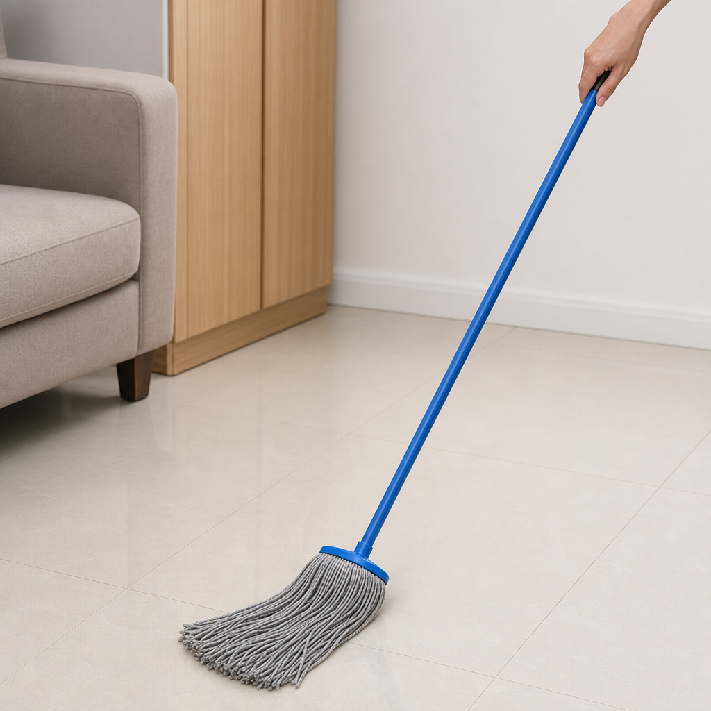 96 Pieces Cotton Mop with Painted Iron Handle, 120 cm, Blue
