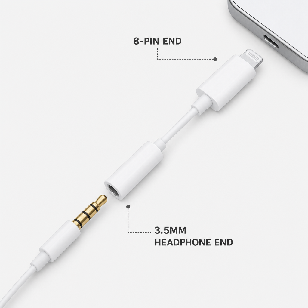 144 Pieces 8-Pin to 3.5mm Headphone Jack Adapter, White, Single Adapter