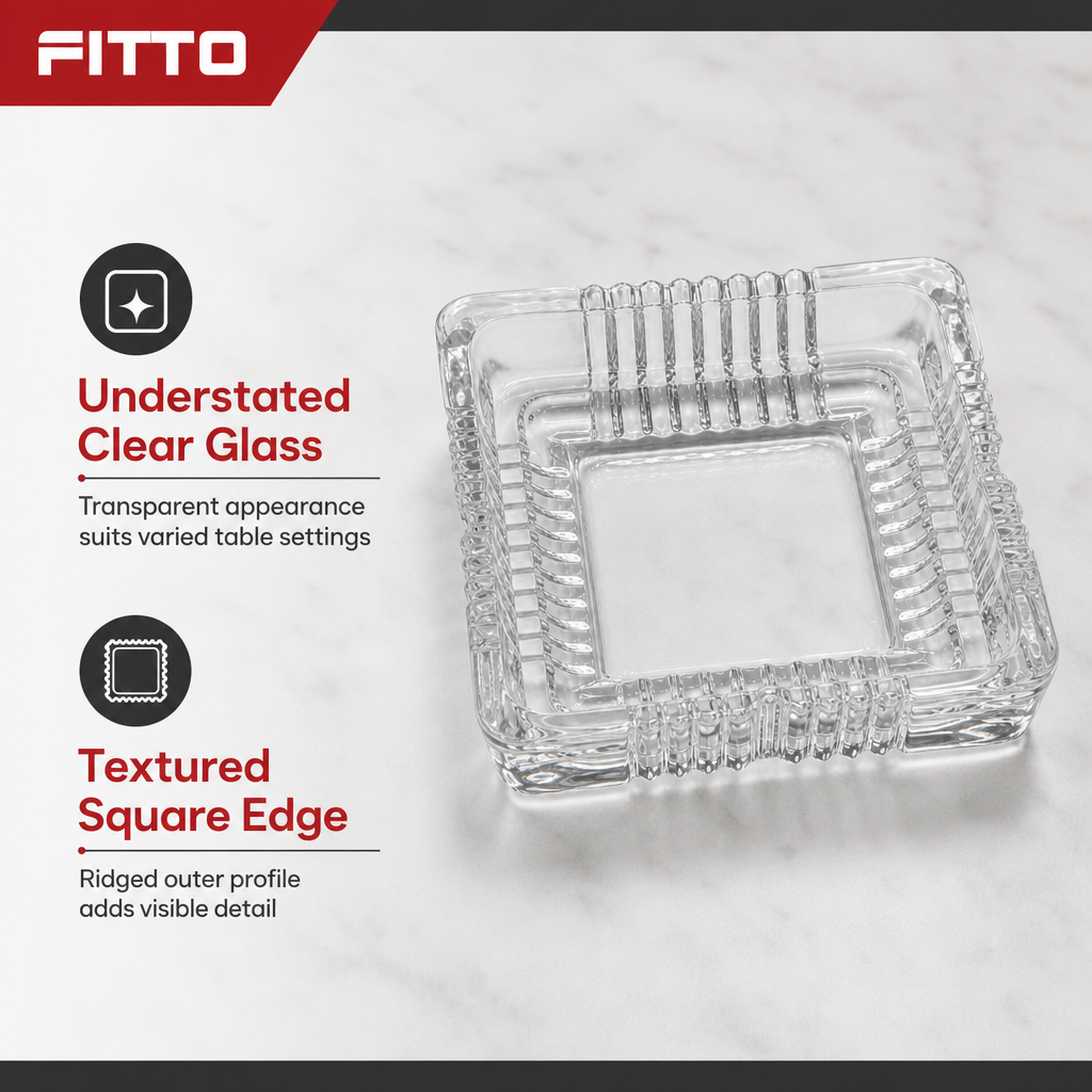 240 Pieces Clear Square Glass Ashtrays with Ridged Edge, 16 cm