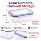 96 Pieces Rectangular Borosilicate Glass Food Container with PP Lid, 1040 ml