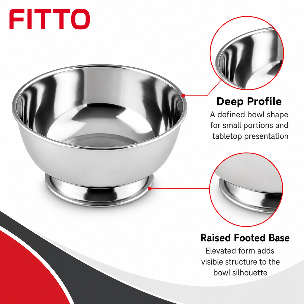 144 Pieces Stainless Steel Deep Footed Bowl, 9 cm