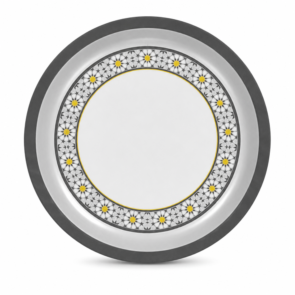 96 Pieces Serving Trays, Round Melamine Woven Design, 40 cm, White Floral Pattern