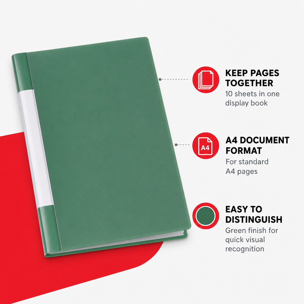 144 Pieces Green A4 Display Book with 10 Sheets, 1 Piece