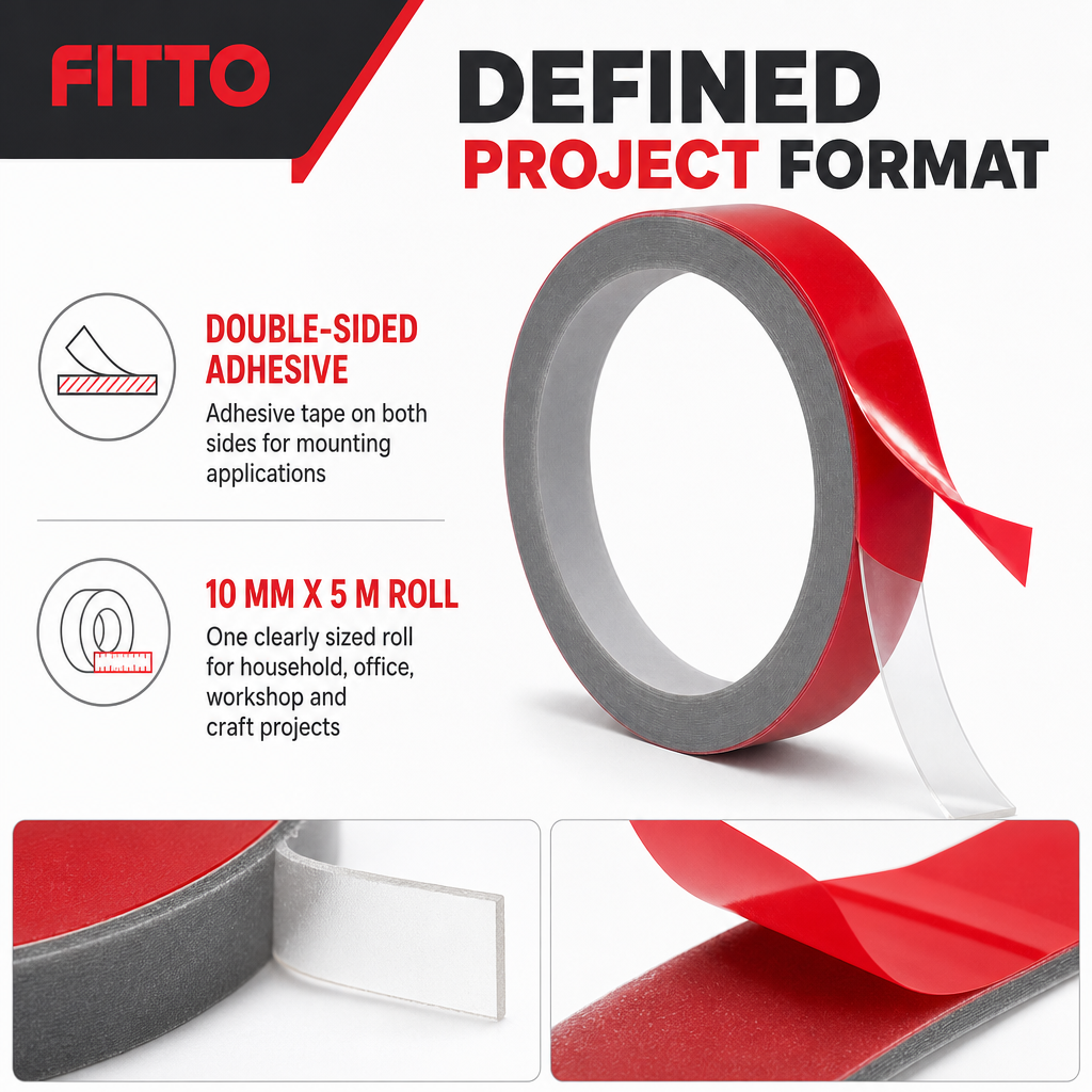 120 Pieces Double-Sided Mounting Tape, Grey Adhesive Roll with Red Release Film, 10 mm x 5 m, 1 Roll