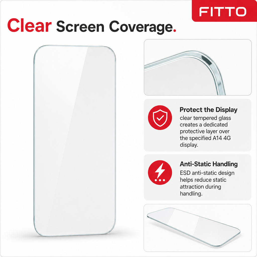 96 Pieces 5D Tempered Glass Screen Protectors for A14 4G with ESD Anti-Static Protection, Clear, 1 Pack