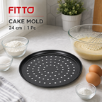 96 Pieces Round Perforated Cake Mold, Carbon Steel Non-Stick Baking Pan, 24 cm, Black, 1 Piece