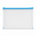 144 Pieces Transparent Grid Zipper Document Folder with Blue Trim, 35 x 25 x 2 cm, 1 Piece