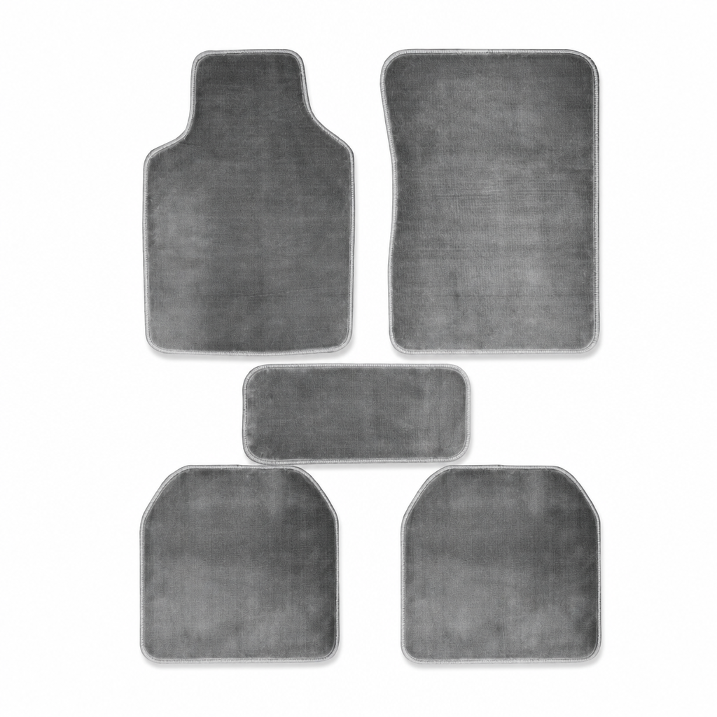 48 Pieces Universal Car Floor Mat Set, 5-Piece Grey Cashmere Fiber Mats with Magic Backing, 75 x 50 cm