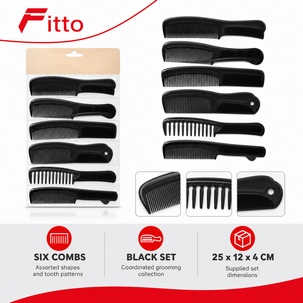 96 Pieces Hair Combs Set, 6 Pieces, Black Assorted Styling Combs for Grooming and Daily Haircare