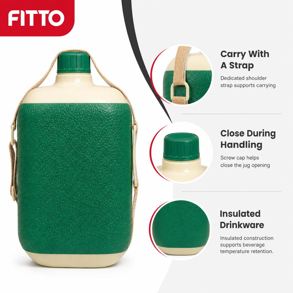96 Pieces Insulated Water Jugs with Screw Cap and Shoulder Strap, Green and Cream, 29 x 20 x 15 cm