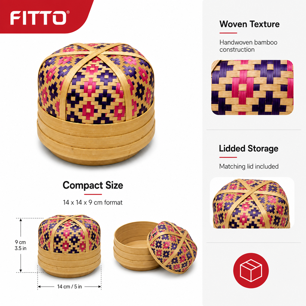 96 Pieces Handwoven Bamboo Round Decorative Storage Box with Lid, 5in