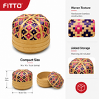 96 Pieces Handwoven Bamboo Round Decorative Storage Box with Lid, 5in