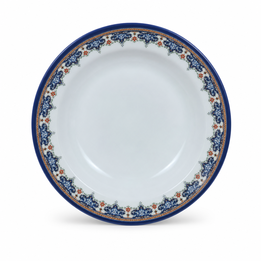 96 Pieces Melamine Soup Plate, 11 Inch, Round White and Blue Floral Tablewares