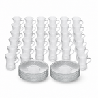 48 Pieces Ribbed Clear Glass Tea Cup and Saucer Set, 36 Pieces