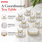 60 Pieces Ribbed Glass Tea Cup and Saucer Set with Gold Rim, 12-Piece Clear Drinkwares Collection