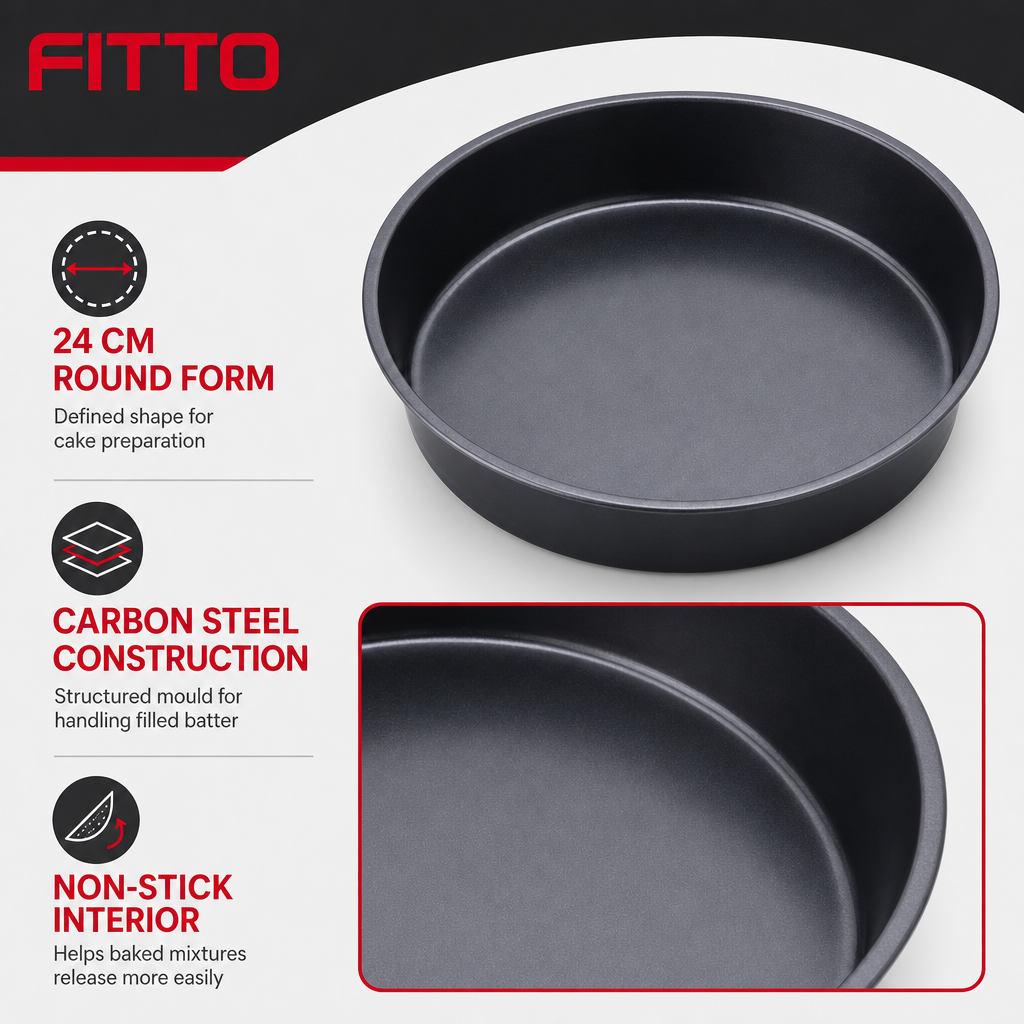 96 Pieces Round Cake Mold 24 cm, Carbon Steel Non-Stick Baking Pan, Black, 1 Piece