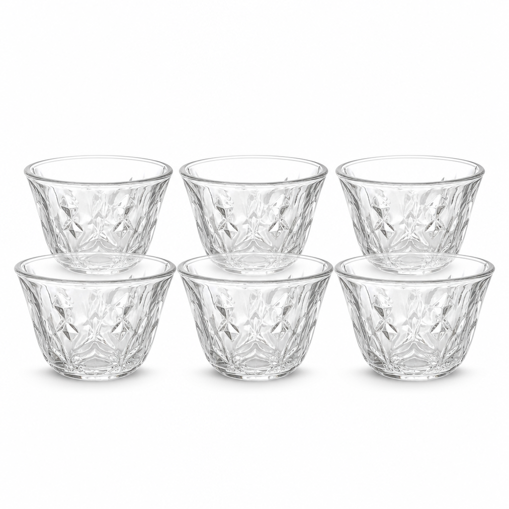96 Pieces Clear Glass Cawa Cups with Embossed Floral Design, 6 Pieces